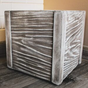Cubic Wood Patterned, Grey MgO, Planter.